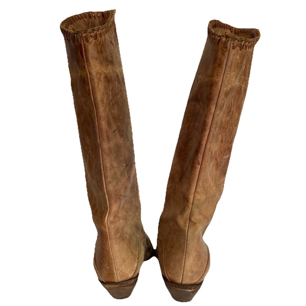 Vtg Zodiac Leather Tall Knee High Riding Cowboy Boots Size 8 Brown Boho Hippie - Picture 7 of 12